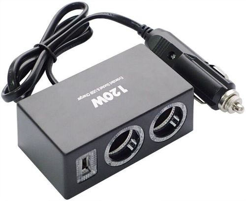 Разветвитель прикуривателя 2 гнезда + 1 USB порт (Olesson)