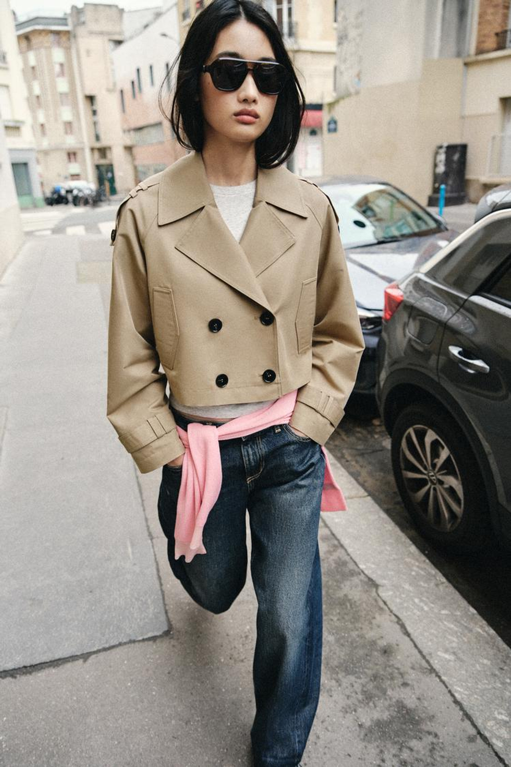 ZARA КОРОТКИЙ ДВУБОРТНЫЙ ТРЕНЧ, РЫЖЕВАТО-КОРИЧНЕВЫЙ