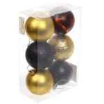 Новогодние шары 6 см (набор 6 шт) «Микс фактур», черный/золото