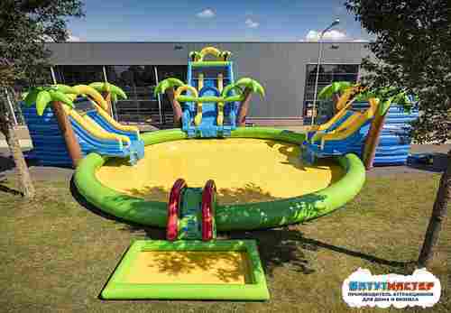 Надувной аквапарк с бассейном и горками «Тропический остров», 24×18×7,6 м