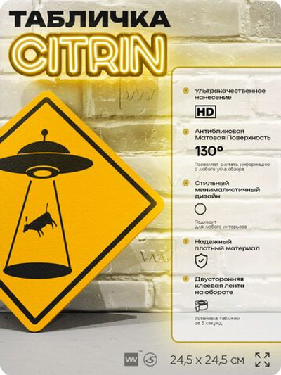 Табличка "НЛО" шуточная прикольная табличка на дверь и стену, для офиса и дома, декоративный знак, 24,5х24,5 см, пластиковая, Айдентика Технолоджи