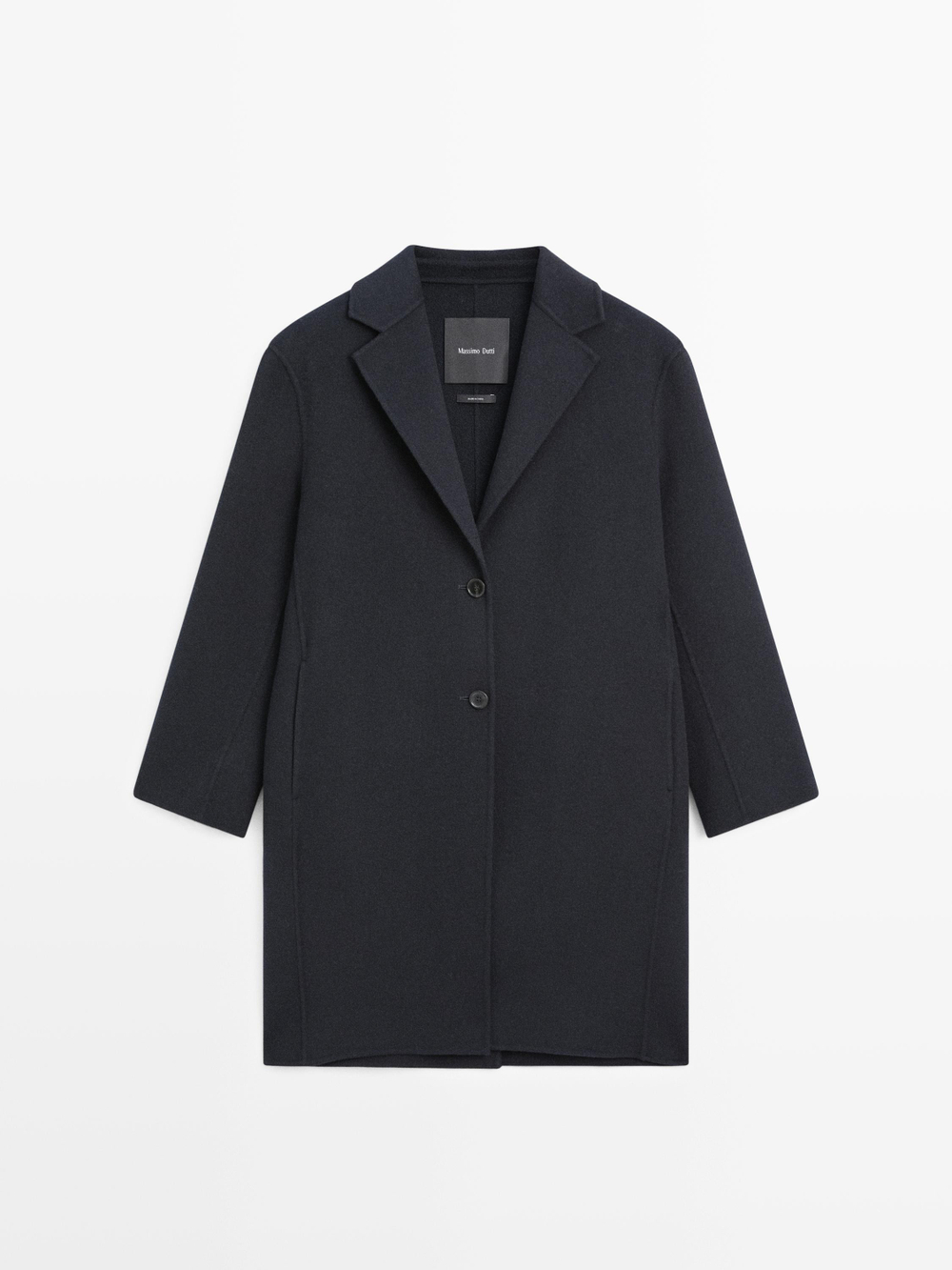 Massimo Dutti Длинное пальто из смесовой шерсти с двумя пуговицами, темно-синий