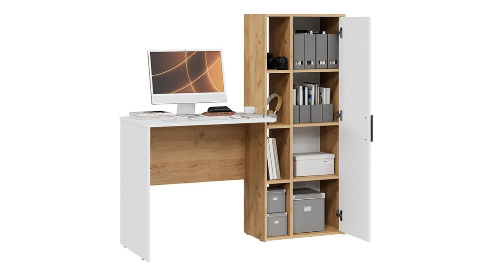Стол письменный с полками и шкафом Графит Серый/Дуб Крафт Золотой 133,4х50х135 см