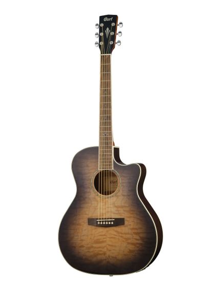 Cort GA-QF-TBB Grand Regal Series - электро-акустическая гитара, с вырезом, прозрачный черный