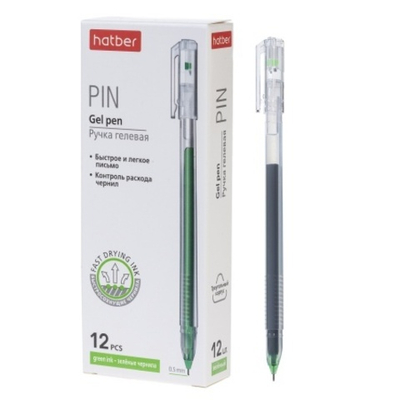 РУЧКА Hatber гелевая Pin Зеленая 0,5мм трехгран.корпус 1 шт.