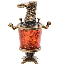 Народные промыслы AM-3235 Фигурка «Самовар с сапогом» (латунь, янтарь)