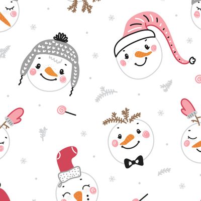 Веселые Снеговики Новогодний Зимний Принт