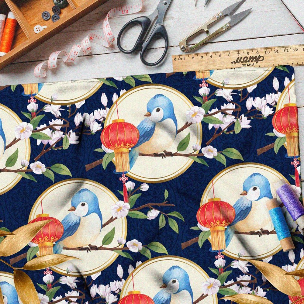 Ткань шелк Армани воробей и красный фонарь