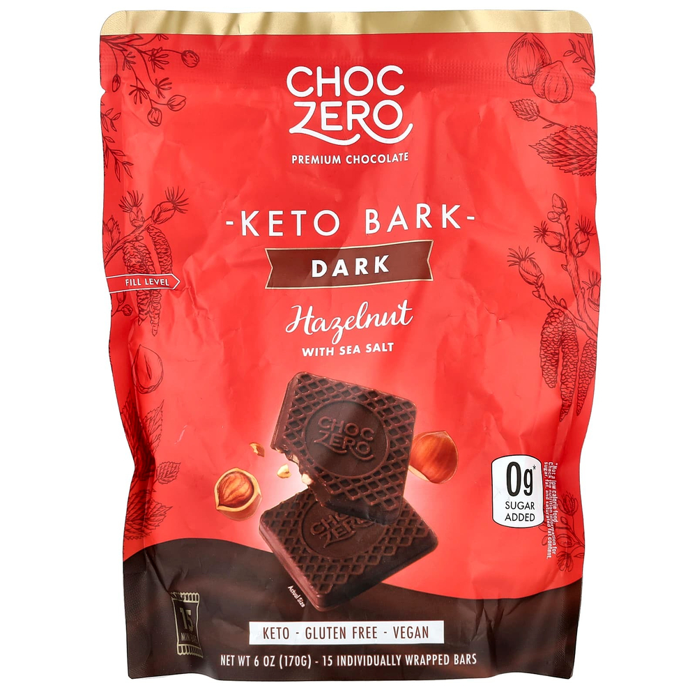 ChocZero, черный шоколад с морской солью и фундуком, без сахара, 6 мини-плиток, по 28 г (1 унции)