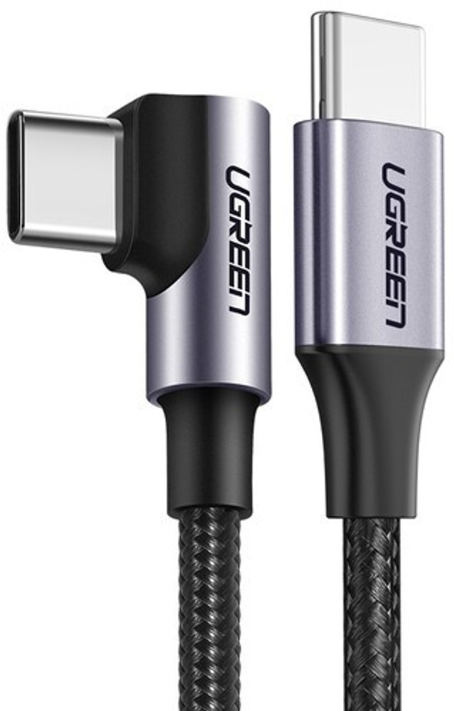 Кабель UGREEN US255 USB-C to Angled USB2.0-C Round Cable M/M Aluminum Shell Nickel Plating 1m (Gray Black)