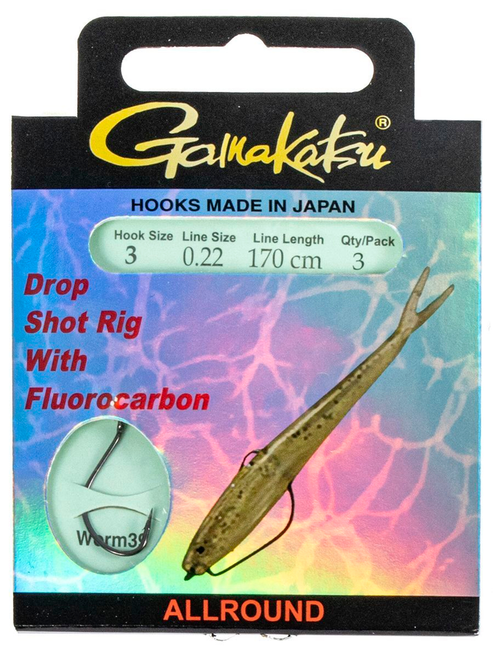 Крючки с поводком Gamakatsu Booklet DROPSHOT WORM39 размер 04/0, 18мм 170см (упк.3шт.)