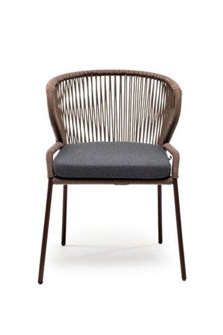 "Милан" стул плетеный из роупа, каркас алюминий коричневый (RAL8016) шагрень, роуп коричневый круглый, ткань темно-серая 019
