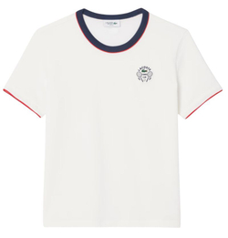 Женская теннисная футболка Lacoste Ultra Dry Tennis Heritage Badge - white/navy blue