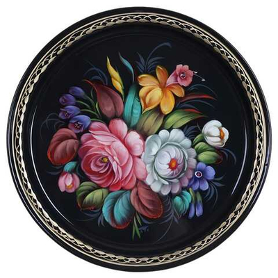 Жостовский поднос декоративный, размер 22 см (A5), металлический