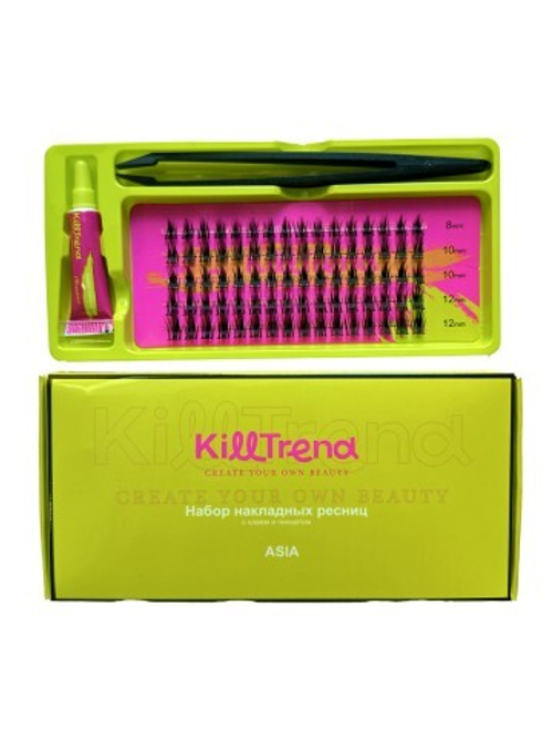 Набор накладных ресниц с клеем и пинцетом ASIA KillTrend, 5 линий