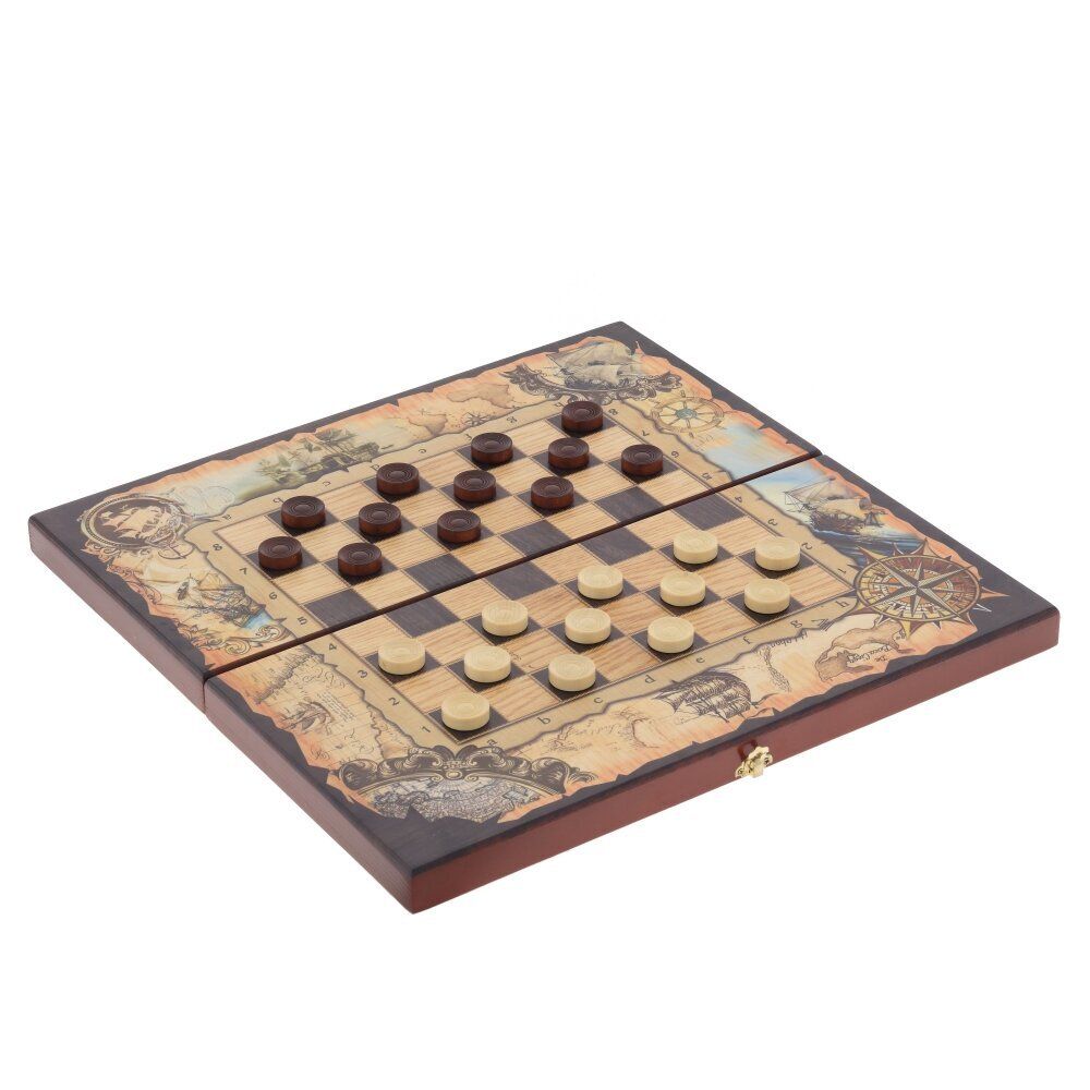 GAEM Игра настольная 3 в 1 (шахматы, шашки, нарды) "Морские", L50 W25 H6 см