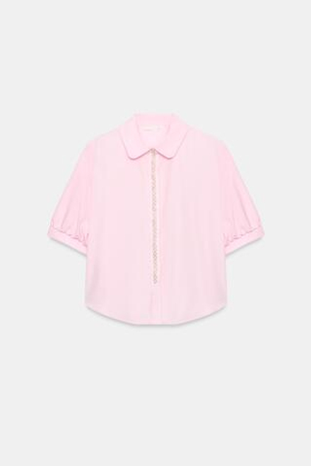 ZARA РУБАШКА ИЗ ПОПЛИНА С ЖЕМЧУГОМ, РОЗОВЫЙ