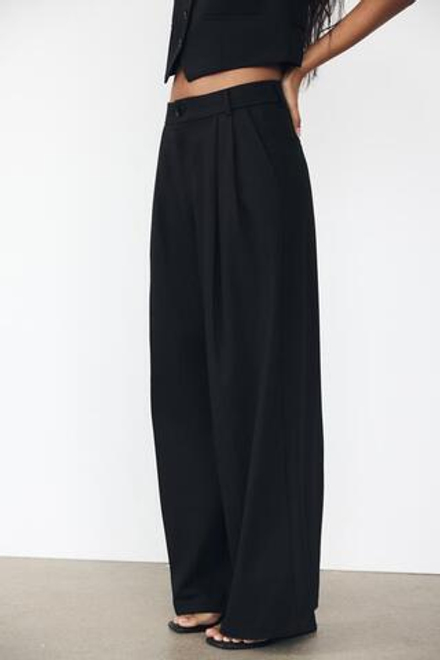 ZARA БРЮКИ С ДВОЙНЫМИ ЗАЩИПАМИ,ЧЕРНЫЙ