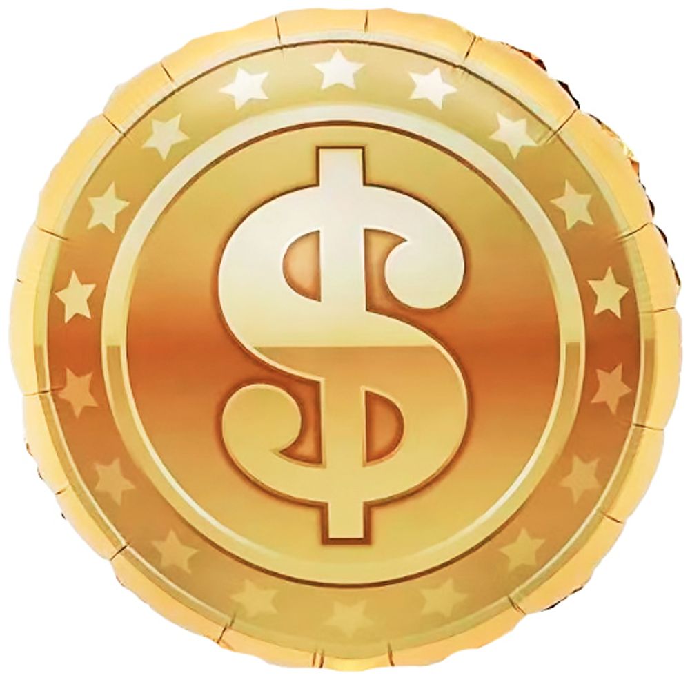 Шар (18&#39;&#39;/46 см) Круг, Знак Доллара, Золото, 1 шт.