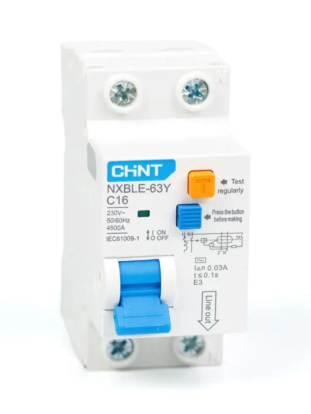 Дифференциальный автомат CHINT NXBLE-63Y 1P+N 16А 30мА электронный тип AС х-ка C 6кА