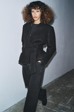 ZARA МЯГКАЯ КУРТКА С ПОЯСОМ, СЕРЫЙ МЕЛАНЖ