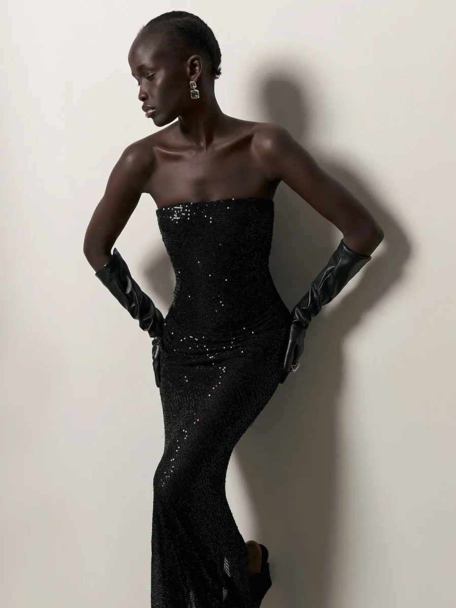 Платье бандо с пайетками, Черное