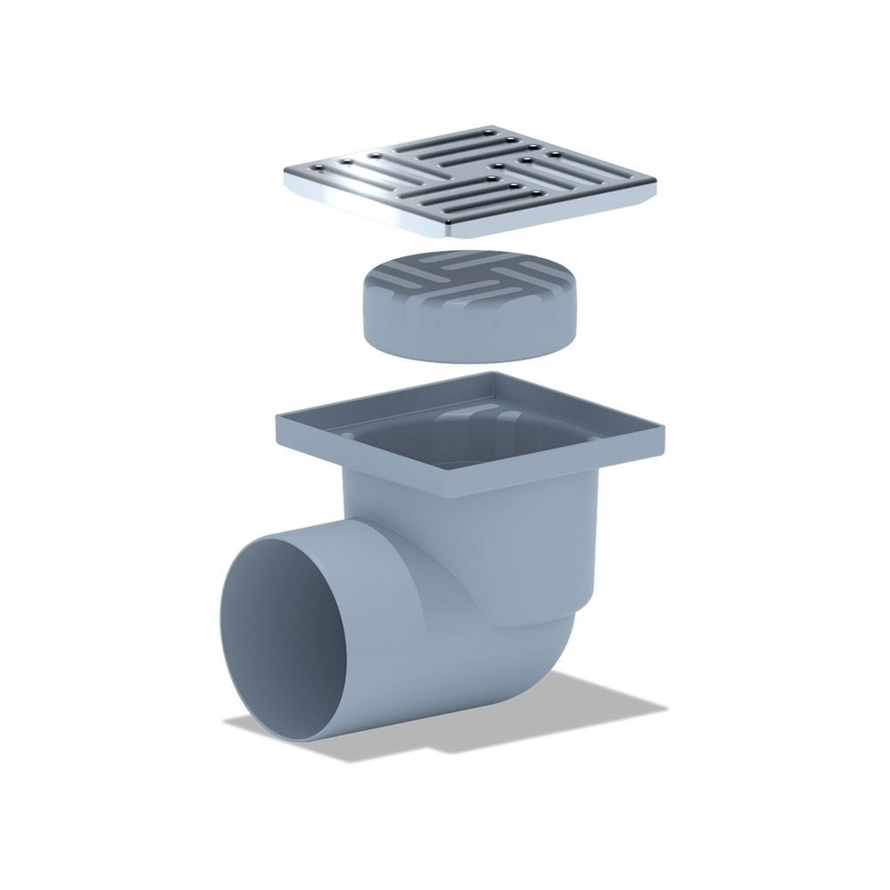 110 трап с горизон. спуском, н/рег решетка 150х150 нерж СУХОЙ АНИ пласт ТQ1112