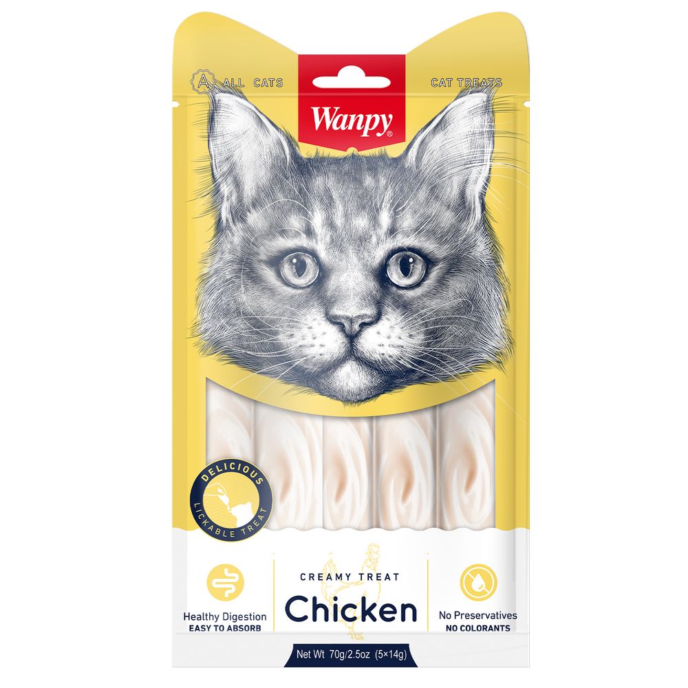 Wanpy Cat Лакомство для кошек нежное пюре из курицы 70г