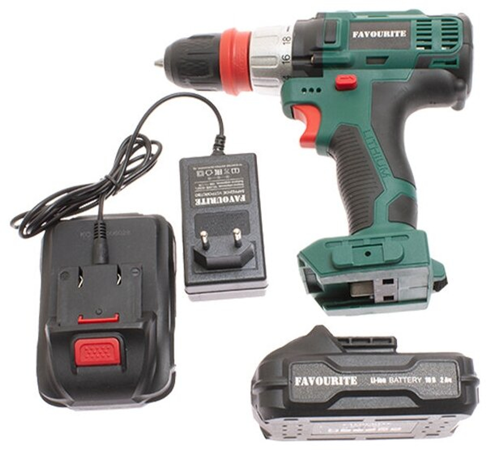 Дрель-шуруповерт аккумуляторная FAVOURITE DC18MF, Li-Ion, 18В, 30 Нм, 2 Ач, 2 скорости, 1350об/мин