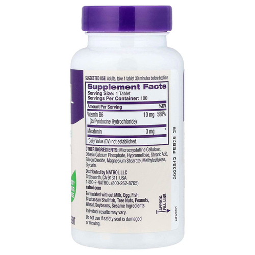 Natrol, мелатонин, медленное высвобождение, 100 таблеток