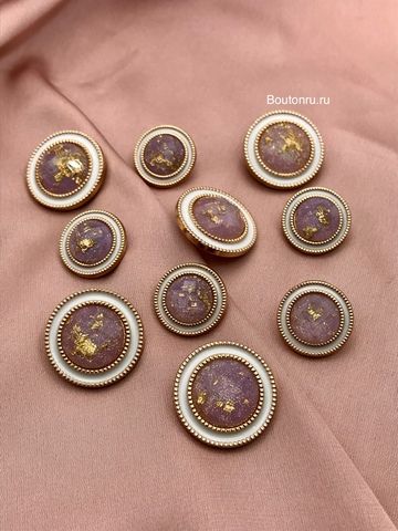 Пуговицы с белой эмалью в золоте и розово-золотистой серединкой с блестками