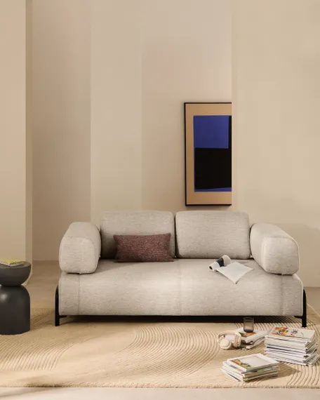 2-местный диван Compo серо-бежевого цвета с чёрным металлическим каркасом, 200 см