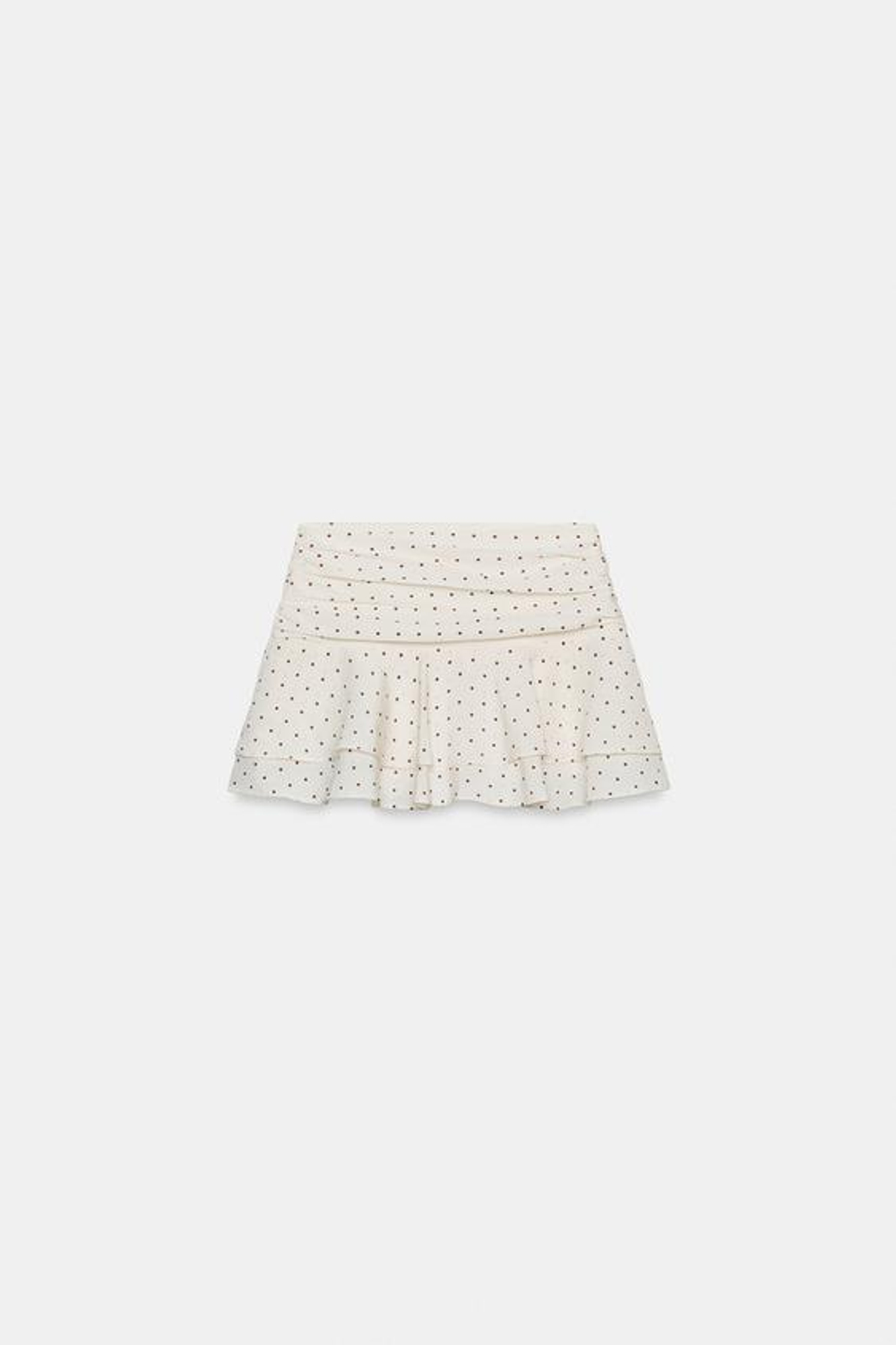 ZARA ЮБКА-ШОРТЫ С ВОЛАНАМИ В ГОРОШЕК, ЦВЕТ СЛОНОВОЙ КОСТИ