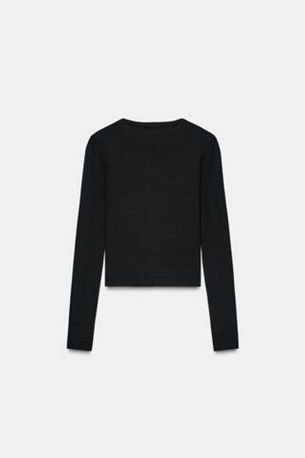 ZARA ФУТБОЛКА С ДЛИННЫМИ РУКАВАМИ, ЧЕРНЫЙ