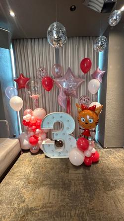 Воздушные шары Фотозона Три кота Карамелька световая цифра 3 №3418