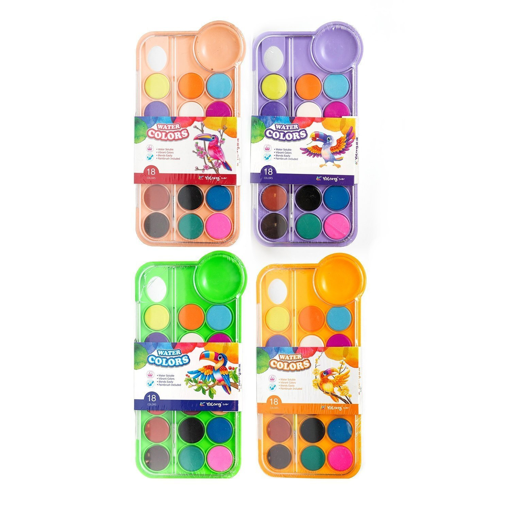 Акварель Yalong меловая, 18 цветов, с кистью и палитрой, пластик. упаковка, "Parrot"