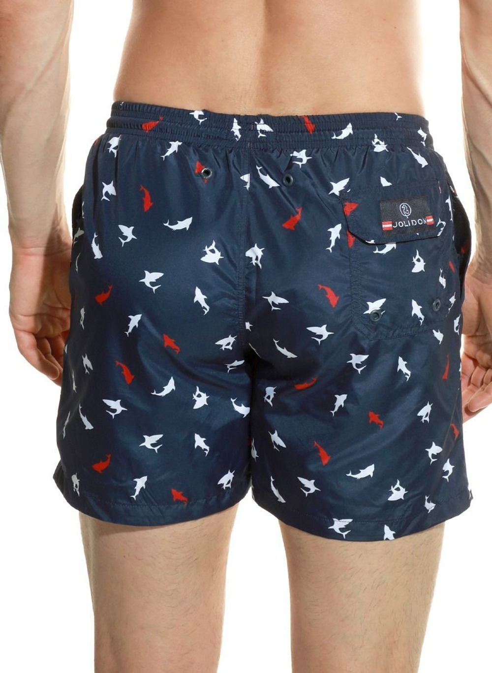 Мужские пляжные шорты с принтом в виде цветных акул (Размер: L) (Цвет: темно-синий)