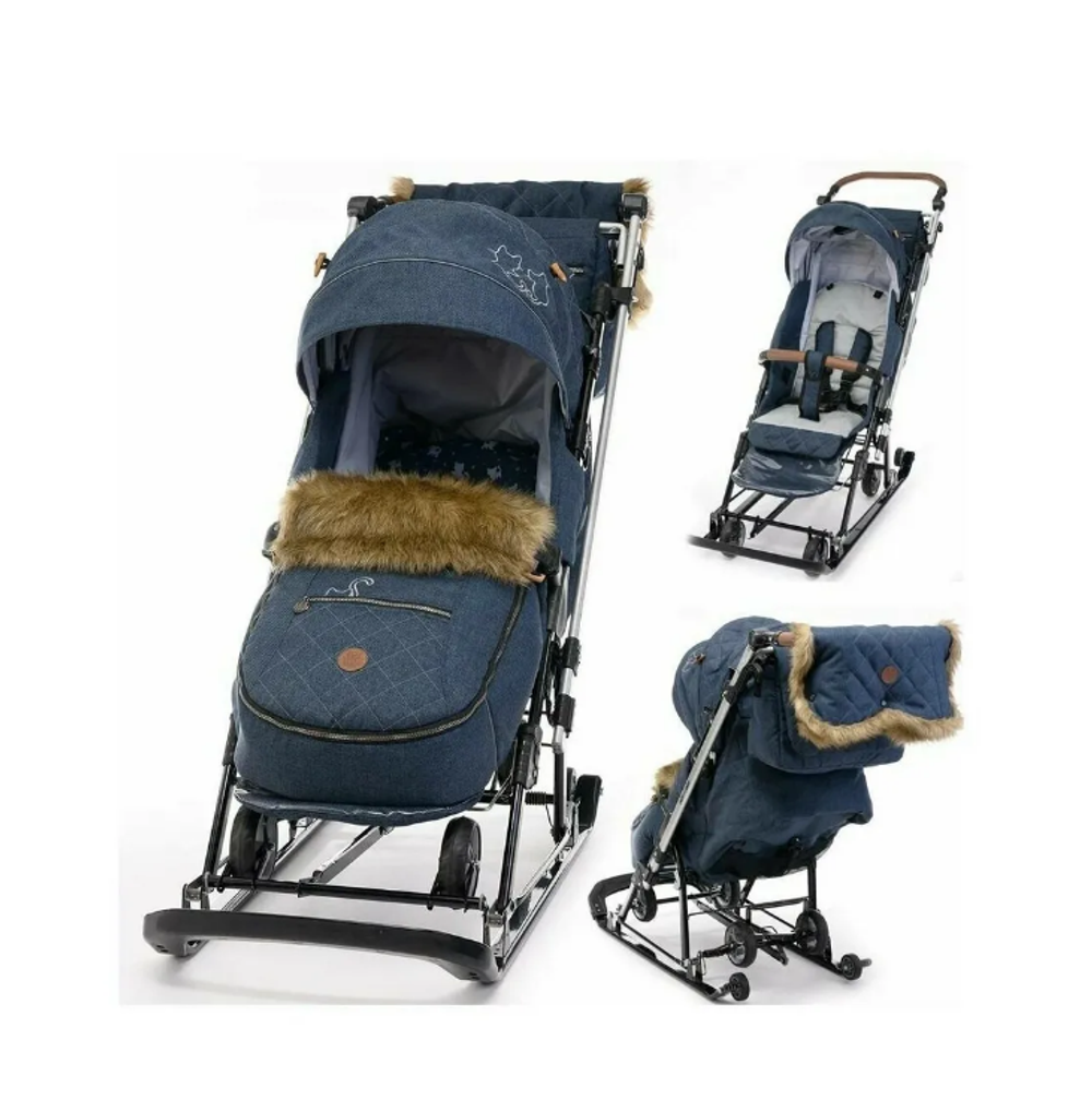 Санки-КОЛЯСКА J1 Joy every day с котятами синий