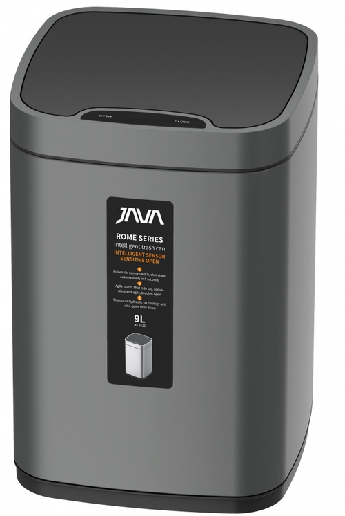 Ведро для мусора СЕНСОРНОЕ (квад.  СЕРЫЙ)  9л. JAVA