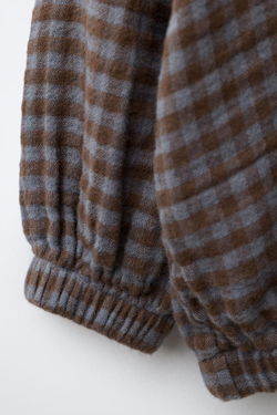 ZARA КУРТКА-РУБАШКА В КЛЕТКУ С КАПЮШОНОМ, КОРИЧНЕВЫЙ