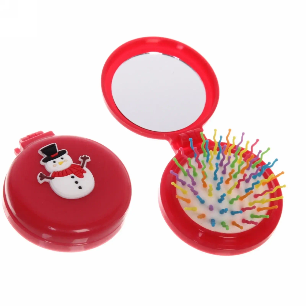 Расчёска массажная складная с зеркалом «Веселый Снеговичок», цвет микс, d-6см