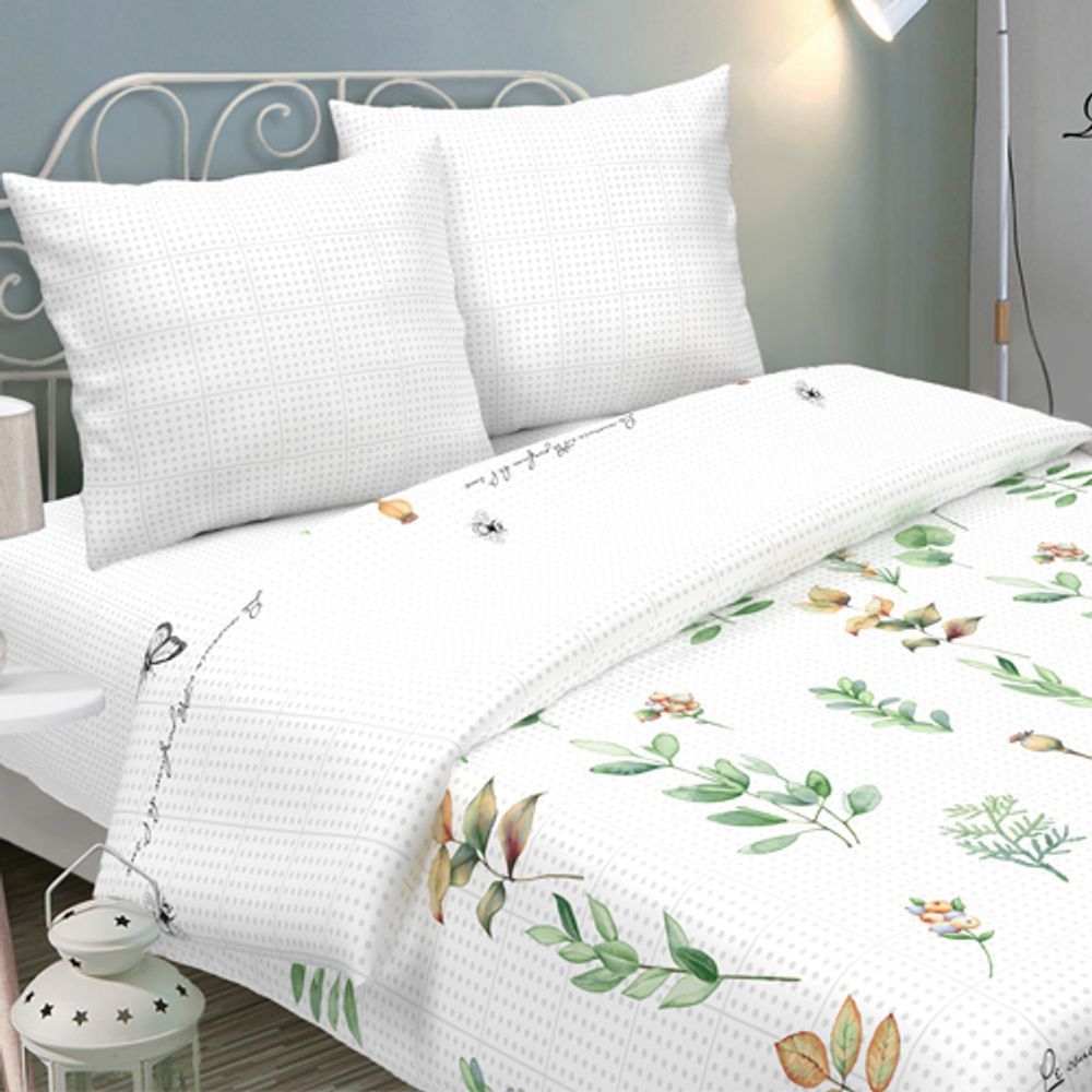 Комплект постельного белья Традиция 1,5 спальный, поплин, Ботаника (белый)