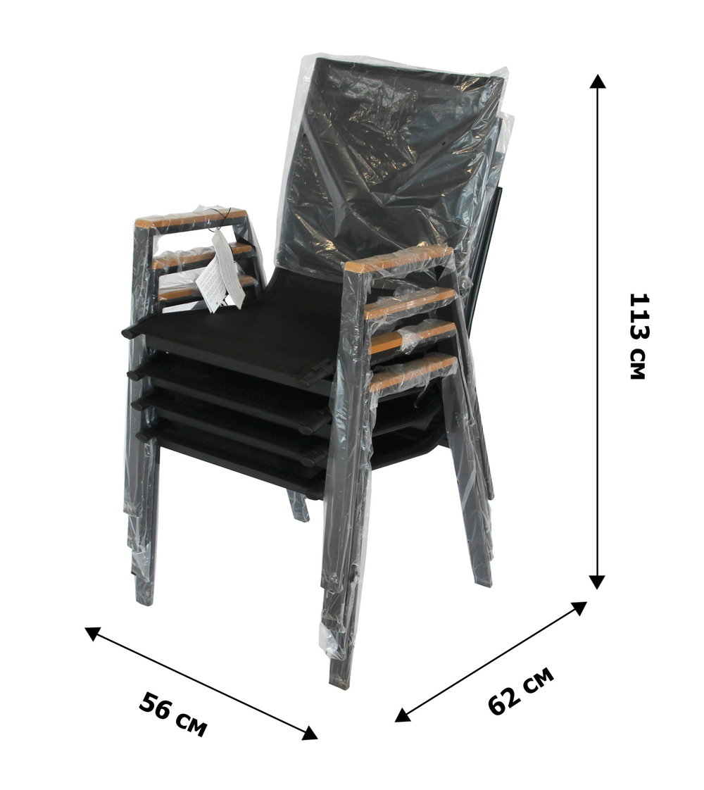 Набор мебели Garden Story Сан-Ремо NEW 5 уп(4 Стул Garden Storyа чер с подлокотниками +1 уп стол черн, столеш поливуд) (КК)