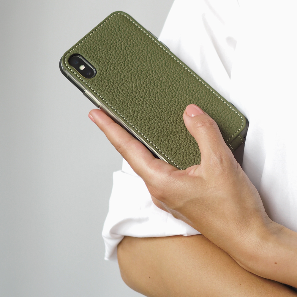 Чехол кожаный для iPhone X/XS зеленого цвета