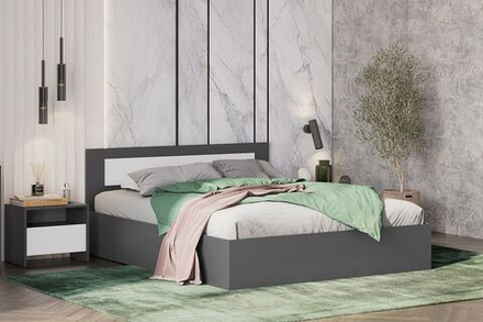 Кровать Дольче, двухспальная, ЛДСП, графит/белый