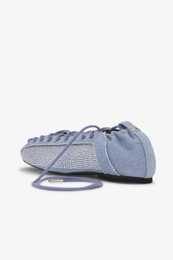 GANNI БАЛЕТКИ НА ШНУРОВКЕ, ВЫЦВЕТШИЙ СИНИЙ