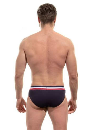 Мужские трусы-слипы с резинкой в полосочку (Размер: XL) (Цвет: темно-синий)