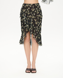 Юбка миди из принтованного шифона с воланом