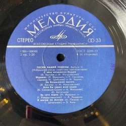 Винтажная виниловая пластинка LP Сборник Избранные Песни Советских Композиторов. Выпуск № 2 (СССР 1975) (Хиль, Бернес, Богатиков, Трошин)