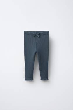 ZARA ТРИКОТАЖНЫЕ ЛЕГИНСЫ С БАНТОМ, НЕФТЯНОЙ